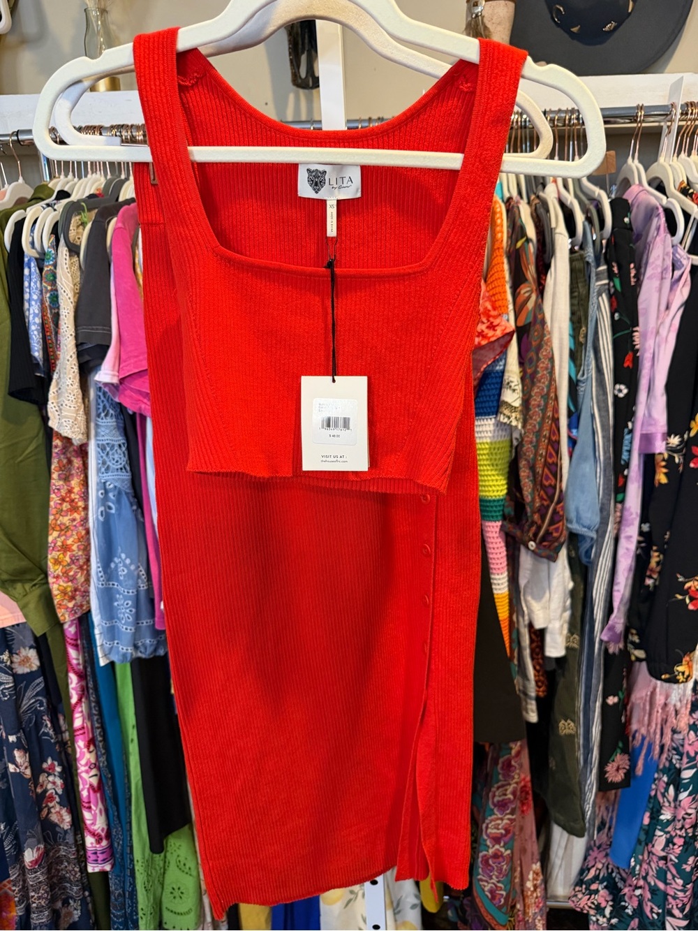 NWT LITA Ciara Sleeveless Ribbed Mini Dress in Fiery Red - Picture 2 of 5